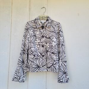 Doncaster woven silk printed button front blazer jacket wmns sz 2 Tan/brown